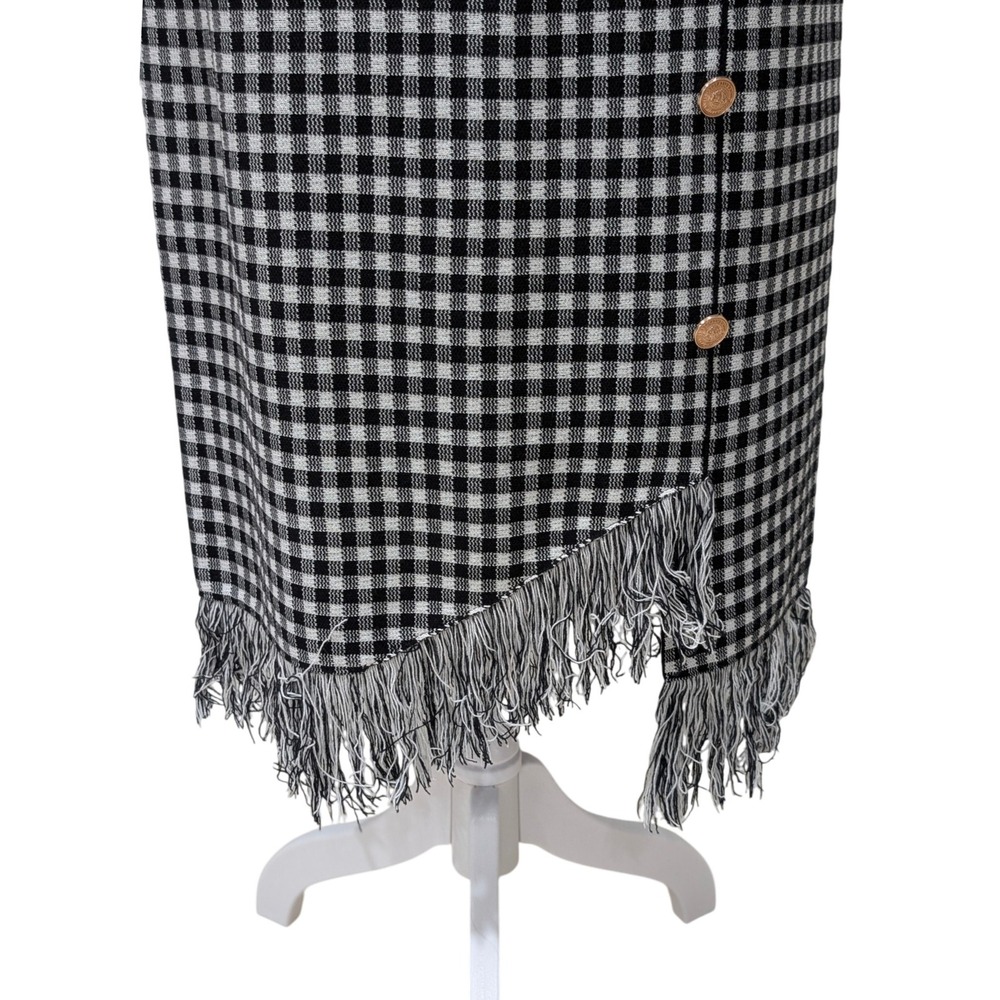 Nanette Lepore NWT Black White Gingham Asymetrical Fringe Hem Festival Skirt L - Picture 8 of 12